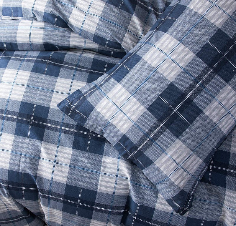 SLEEPBELLA Comforter Queen Size, 600 Thread Count Cotton Navy Blue & Grey Buffalo Pattern Blue Plaid Comforter Sets,Down Alternative Bedding Set 3Pcs (Queen, Navy Plaid) - Image 4